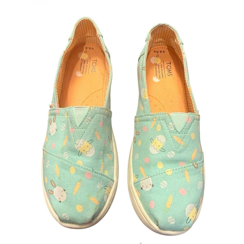 TOMS Youth Alpargata Slip-On Shoes Easter Spring Print Sz. 4.5 Hop To It